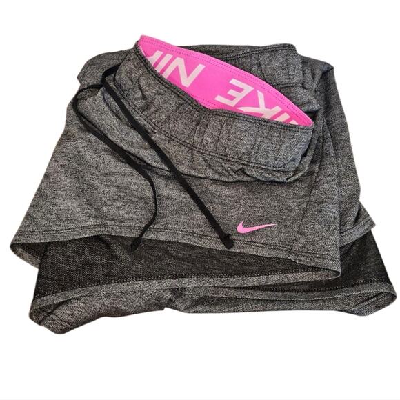 Nike Heather Gray Shorts with Pink Logo - Picture 1 of 7